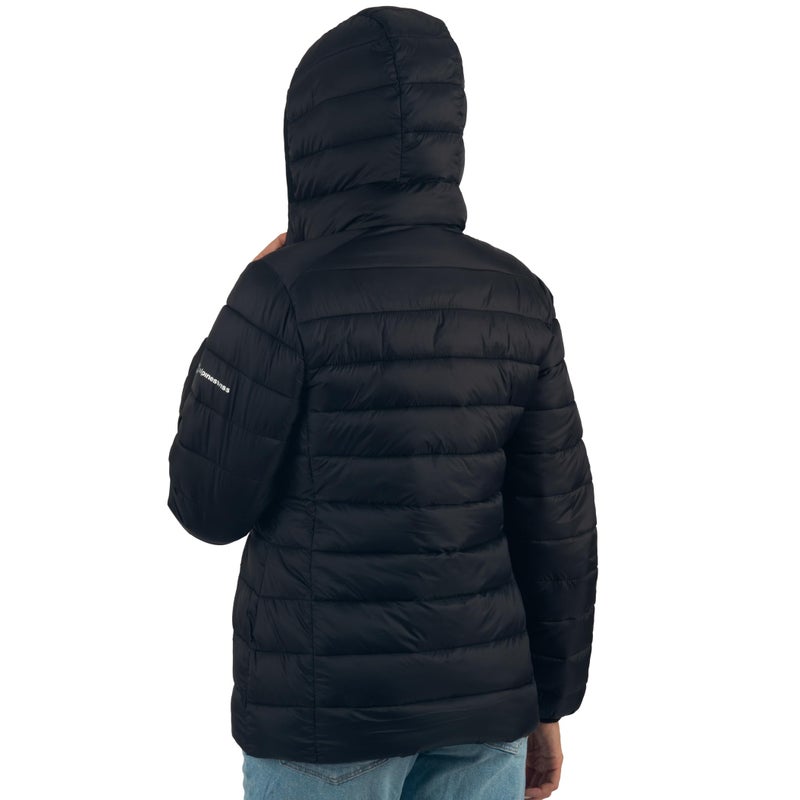 Alpine Swiss Eva Womenâ€™s Hooded Puffer Jacket | Lightweight Down Alternative Coat | Warm Water-Resistant Packable Winter Outerwear with Zip Pockets BLK M - Image 5
